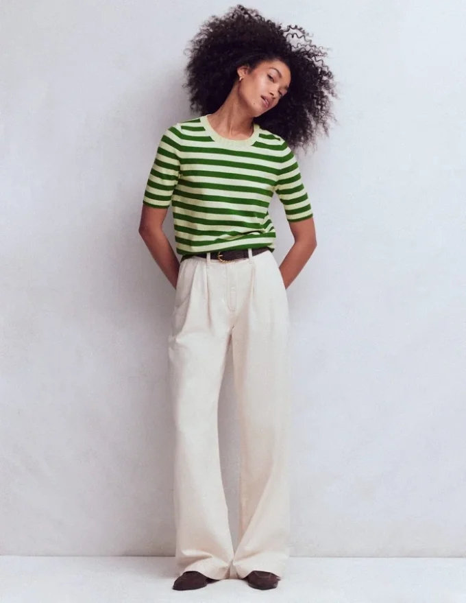 Emilia Cotton Crew T-shirt Promenade Green/ Ivory Stripe Emilia Cotton Crew T-shirt Promenade Green/ Ivory Stripe