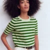 Emilia Cotton Crew T-shirt Promenade Green/ Ivory Stripe Emilia Cotton Crew T-shirt Promenade Green/ Ivory Stripe