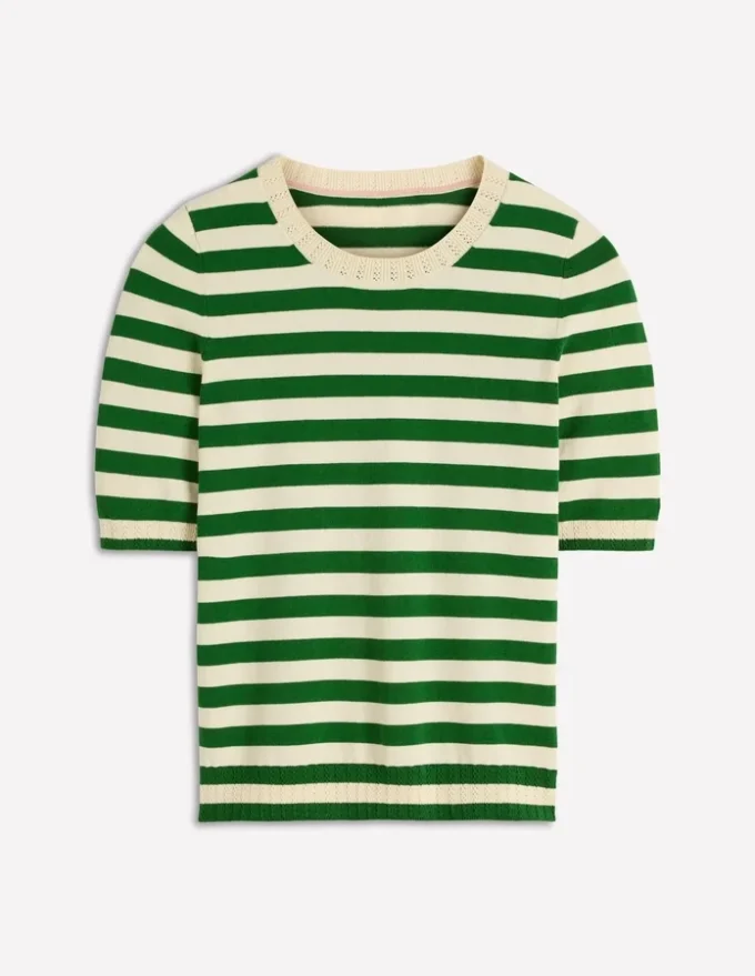 Emilia Cotton Crew T-shirt Promenade Green/ Ivory Stripe Emilia Cotton Crew T-shirt Promenade Green/ Ivory Stripe