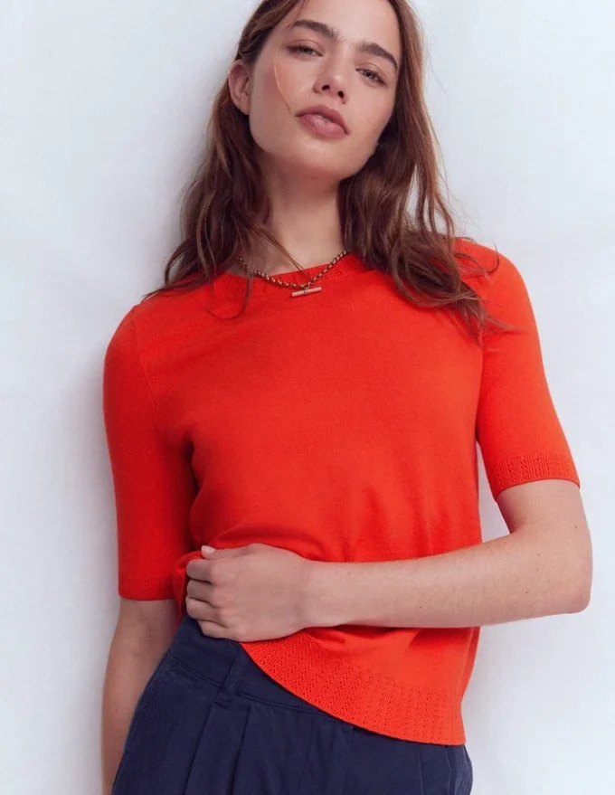 Emilia Cotton Crew T-shirt Sunset Orange Emilia Cotton Crew T-shirt Sunset Orange