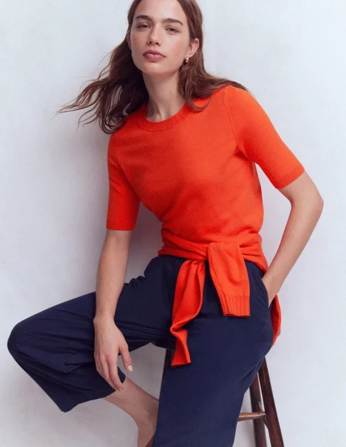 Emilia Cotton Crew T-shirt Sunset Orange Emilia Cotton Crew T-shirt Sunset Orange