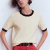 Emilia Cotton Crew T-shirt Warm Ivory, Navy Emilia Cotton Crew T-shirt Warm Ivory, Navy