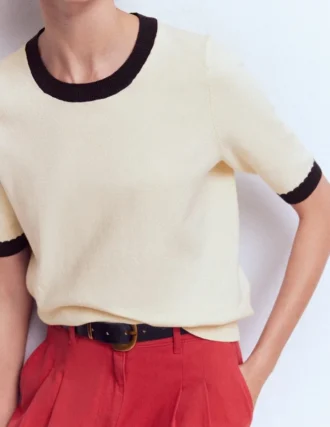 Emilia Cotton Crew T-shirt Warm Ivory, Navy