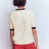 Emilia Cotton Crew T-shirt Warm Ivory, Navy Emilia Cotton Crew T-shirt Warm Ivory, Navy