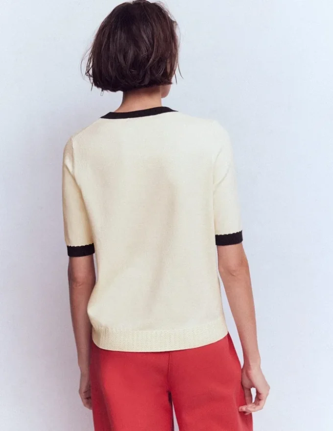 Emilia Cotton Crew T-shirt Warm Ivory, Navy Emilia Cotton Crew T-shirt Warm Ivory, Navy