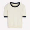 Emilia Cotton Crew T-shirt Warm Ivory, Navy Emilia Cotton Crew T-shirt Warm Ivory, Navy