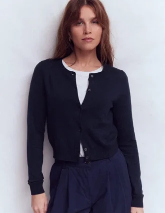 Emilia Cotton Cropped Cardigan Navy