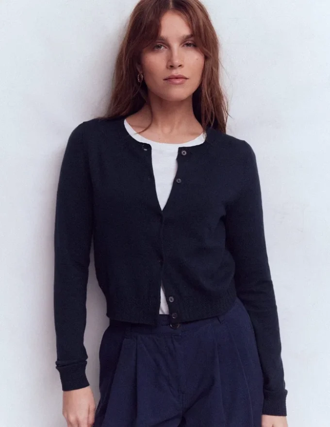 Emilia Cotton Cropped Cardigan Navy Emilia Cotton Cropped Cardigan Navy