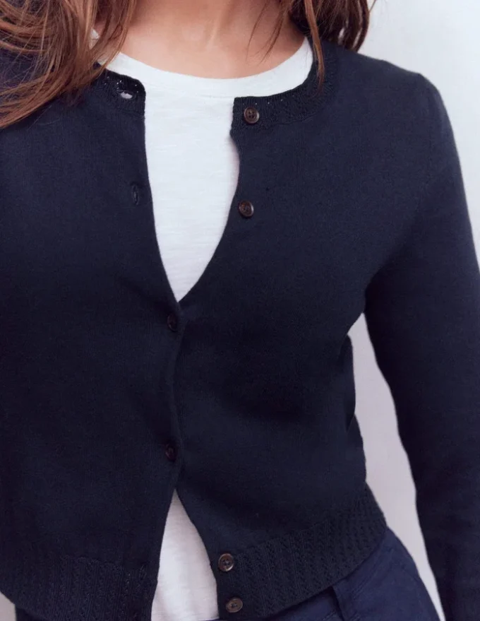 Emilia Cotton Cropped Cardigan Navy Emilia Cotton Cropped Cardigan Navy