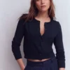 Emilia Cotton Cropped Cardigan Navy Emilia Cotton Cropped Cardigan Navy