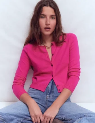 Emilia Cotton Cropped Cardigan Pink Peony