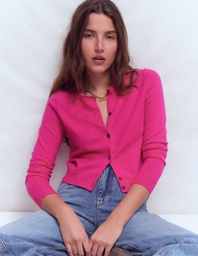 Emilia Cotton Cropped Cardigan Pink Peony Emilia Cotton Cropped Cardigan Pink Peony