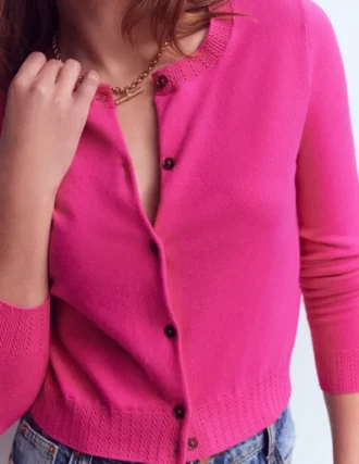 Emilia Cotton Cropped Cardigan Pink Peony