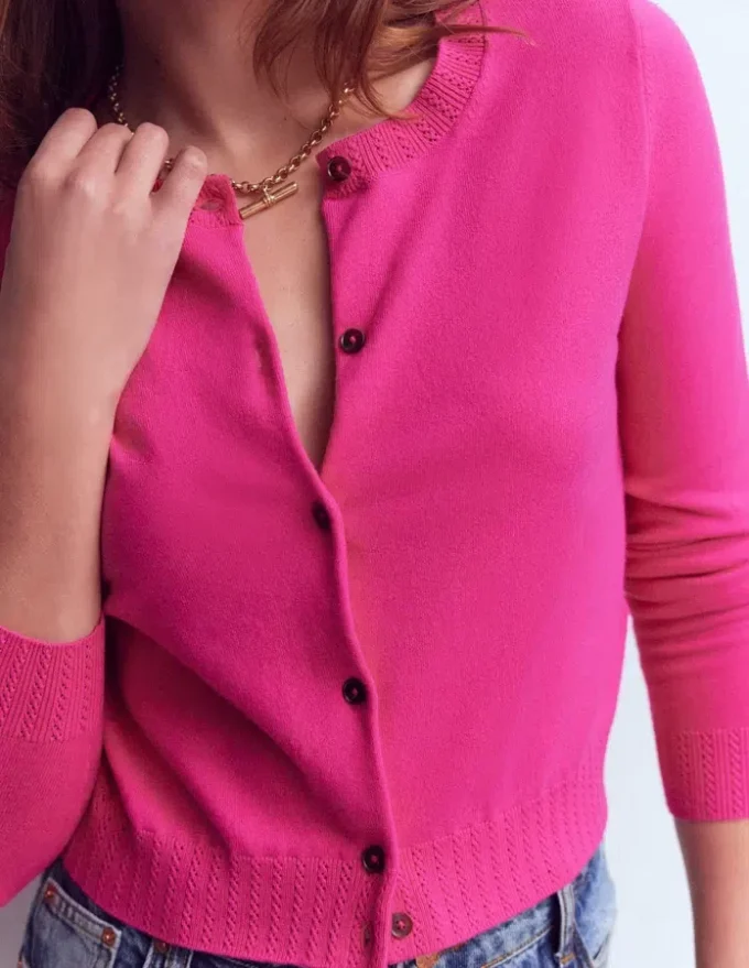 Emilia Cotton Cropped Cardigan Pink Peony Emilia Cotton Cropped Cardigan Pink Peony