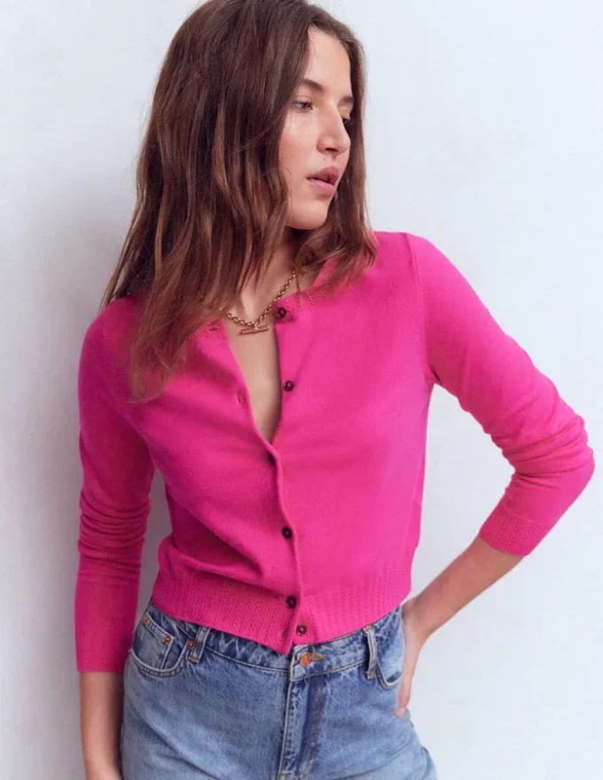 Emilia Cotton Cropped Cardigan Pink Peony Emilia Cotton Cropped Cardigan Pink Peony
