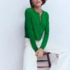 Emilia Cotton Cropped Cardigan Rich Emerald Emilia Cotton Cropped Cardigan Rich Emerald