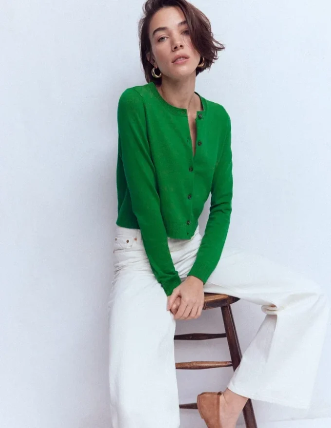Emilia Cotton Cropped Cardigan Rich Emerald Emilia Cotton Cropped Cardigan Rich Emerald