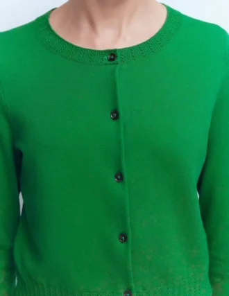 Emilia Cotton Cropped Cardigan Rich Emerald