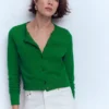 Emilia Cotton Cropped Cardigan Rich Emerald Emilia Cotton Cropped Cardigan Rich Emerald