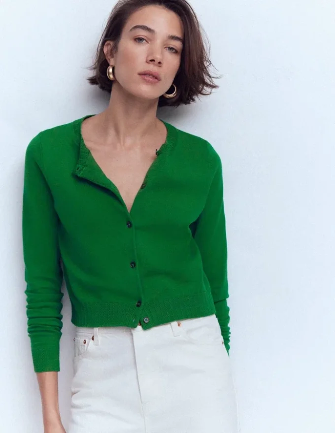 Emilia Cotton Cropped Cardigan Rich Emerald Emilia Cotton Cropped Cardigan Rich Emerald