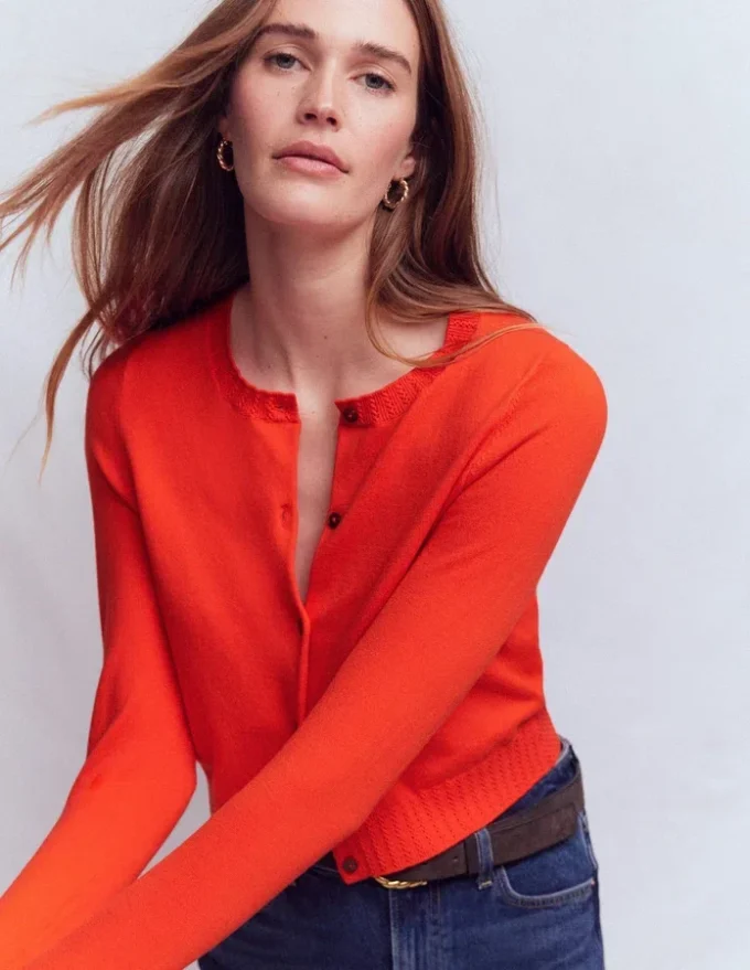 Emilia Cotton Cropped Cardigan Sunset Orange Emilia Cotton Cropped Cardigan Sunset Orange