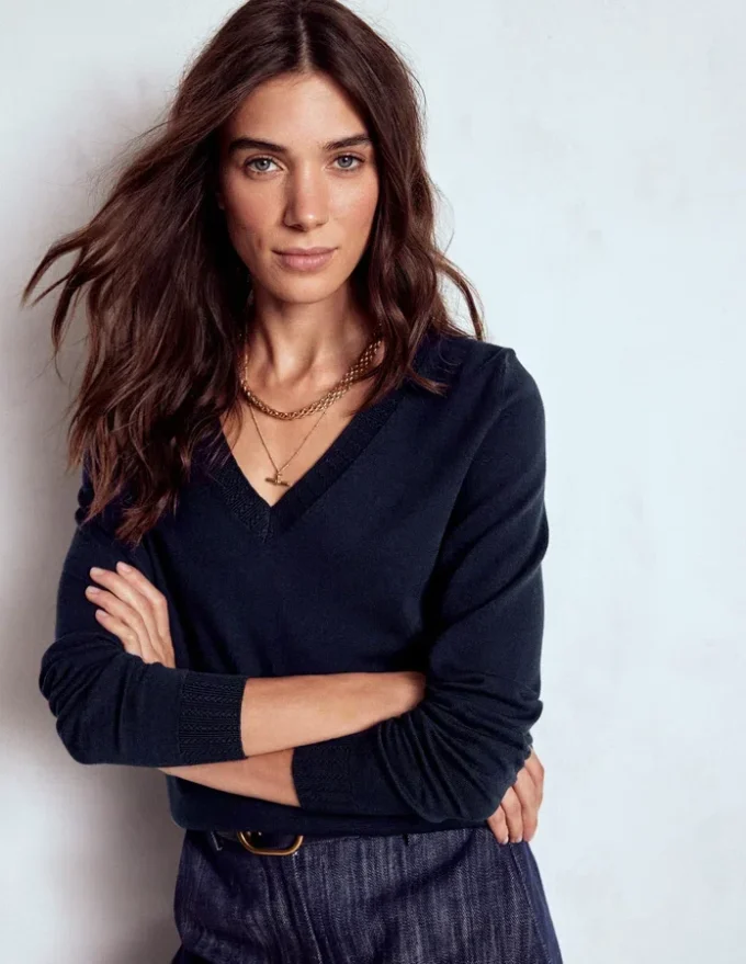 Emilia Cotton V Neck Sweater Navy Emilia Cotton V Neck Sweater Navy