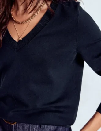 Emilia Cotton V Neck Sweater Navy