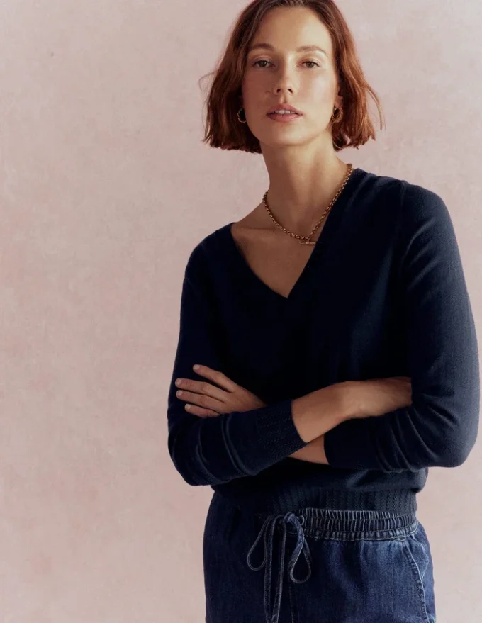 Emilia Cotton V Neck Sweater Navy Emilia Cotton V Neck Sweater Navy