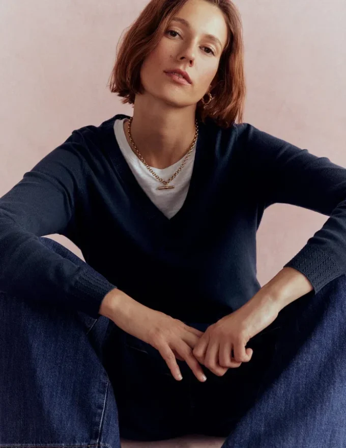Emilia Cotton V Neck Sweater Navy Emilia Cotton V Neck Sweater Navy