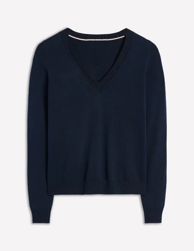 Emilia Cotton V Neck Sweater Navy Emilia Cotton V Neck Sweater Navy