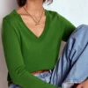 Emilia Cotton V Neck Sweater Promenade Green Emilia Cotton V Neck Sweater Promenade Green