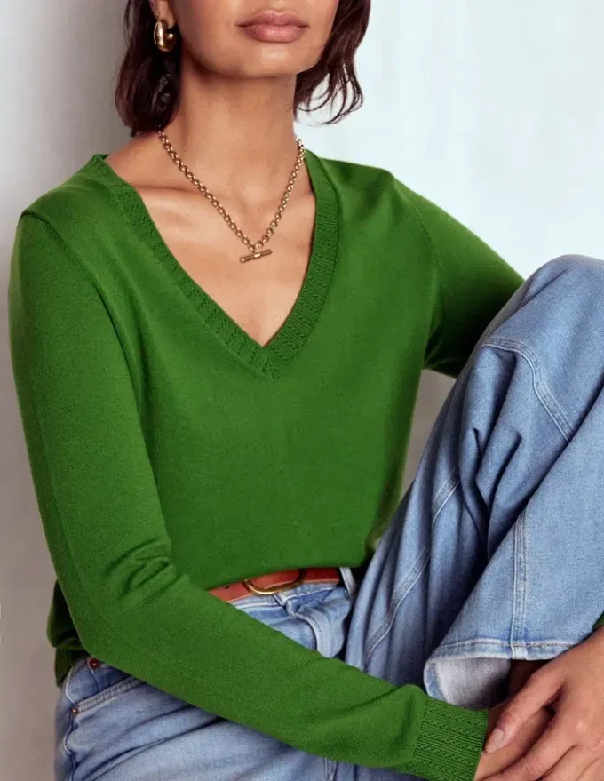 Emilia Cotton V Neck Sweater Promenade Green Emilia Cotton V Neck Sweater Promenade Green