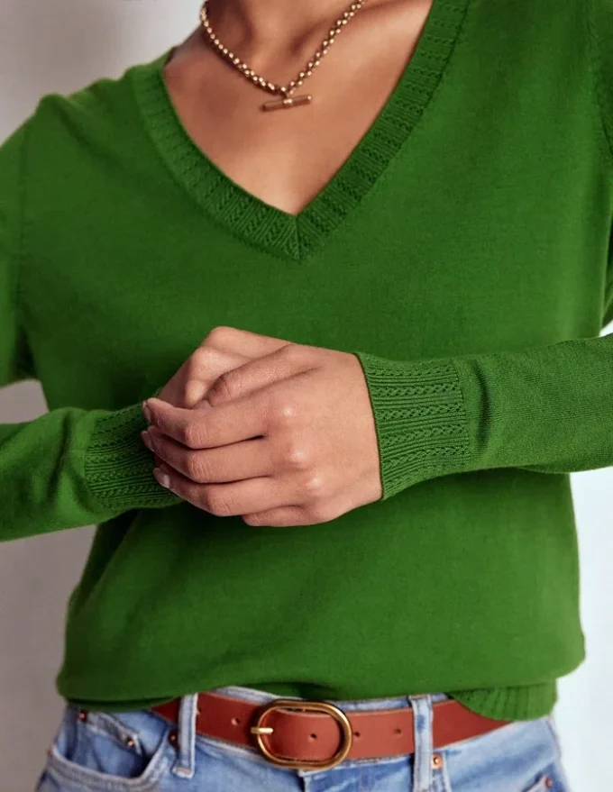 Emilia Cotton V Neck Sweater Promenade Green Emilia Cotton V Neck Sweater Promenade Green