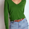 Emilia Cotton V Neck Sweater Promenade Green Emilia Cotton V Neck Sweater Promenade Green