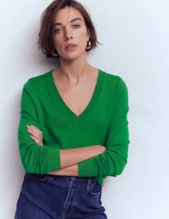 Emilia Cotton V Neck Sweater Rich Emerald