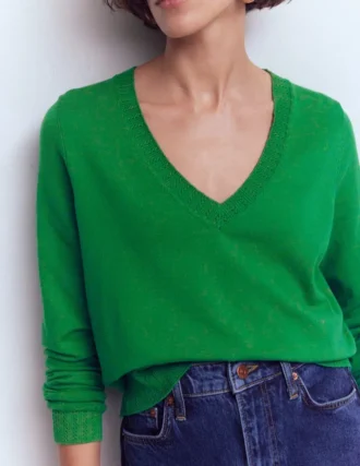 Emilia Cotton V Neck Sweater Rich Emerald