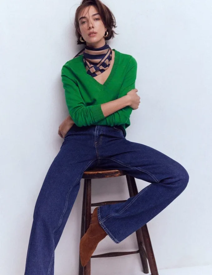 Emilia Cotton V Neck Sweater Rich Emerald Emilia Cotton V Neck Sweater Rich Emerald
