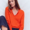 Emilia Cotton V Neck Sweater Sunset Orange Emilia Cotton V Neck Sweater Sunset Orange