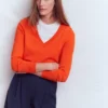 Emilia Cotton V Neck Sweater Sunset Orange Emilia Cotton V Neck Sweater Sunset Orange