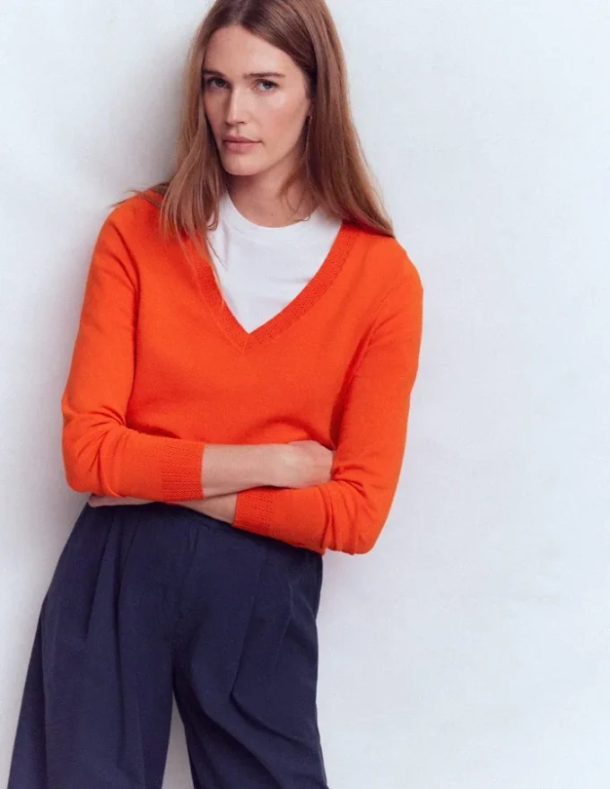 Emilia Cotton V Neck Sweater Sunset Orange Emilia Cotton V Neck Sweater Sunset Orange