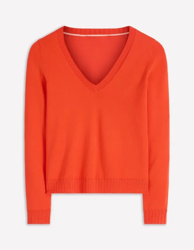 Emilia Cotton V Neck Sweater Sunset Orange Emilia Cotton V Neck Sweater Sunset Orange