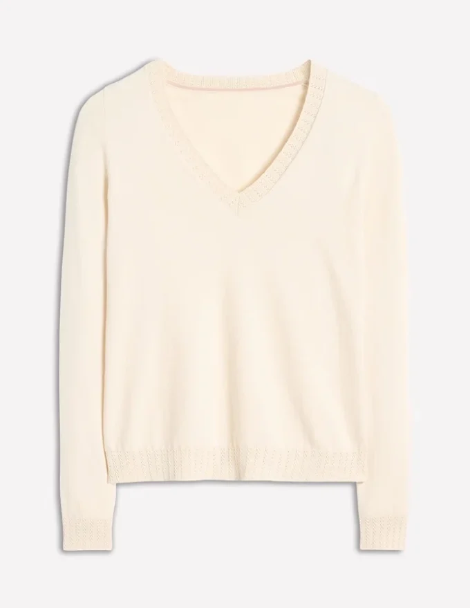 Emilia Cotton V Neck Sweater Warm Ivory Emilia Cotton V Neck Sweater Warm Ivory
