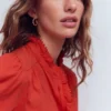 Emily Pom Trim Ruffle Shirt Blood Orange Emily Pom Trim Ruffle Shirt Blood Orange