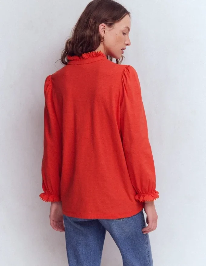 Emily Pom Trim Ruffle Shirt Blood Orange Emily Pom Trim Ruffle Shirt Blood Orange