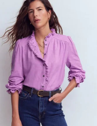 Emily Pom Trim Ruffle Shirt Chalky Violet