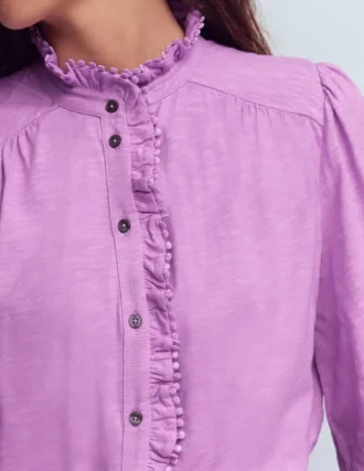 Emily Pom Trim Ruffle Shirt Chalky Violet