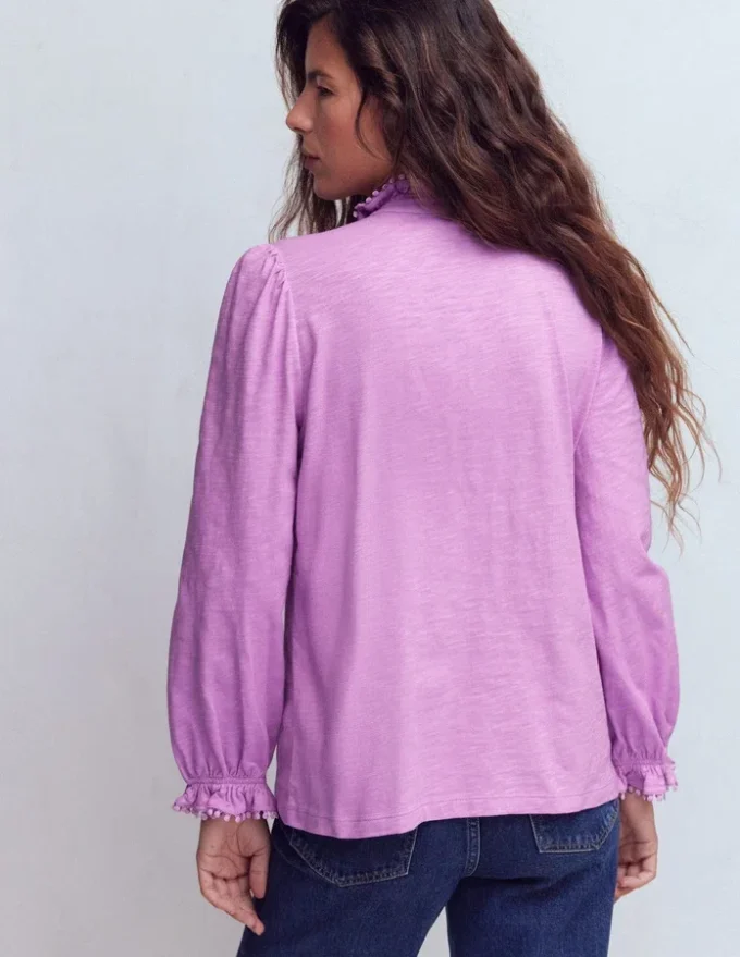 Emily Pom Trim Ruffle Shirt Chalky Violet Emily Pom Trim Ruffle Shirt Chalky Violet