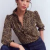 Emily Pom Trim Ruffle Shirt Cheetah Spot Emily Pom Trim Ruffle Shirt Cheetah Spot