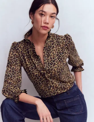 Emily Pom Trim Ruffle Shirt Cheetah Spot