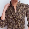 Emily Pom Trim Ruffle Shirt Cheetah Spot Emily Pom Trim Ruffle Shirt Cheetah Spot